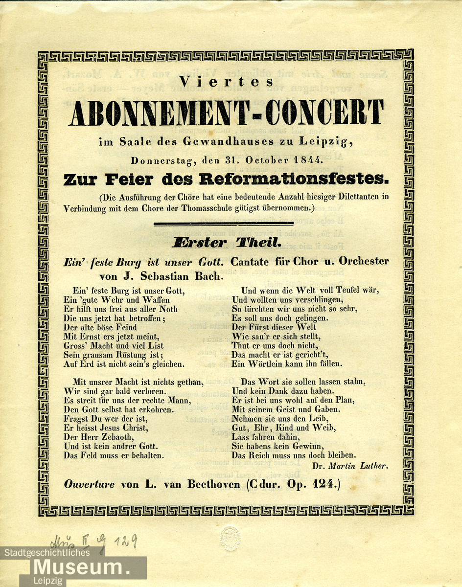 Gewandhaus programme dated 31 October 1844, Breitkopf & Härtel, Leipzig 1844, Stadtgeschichtliches Museum Leipzig