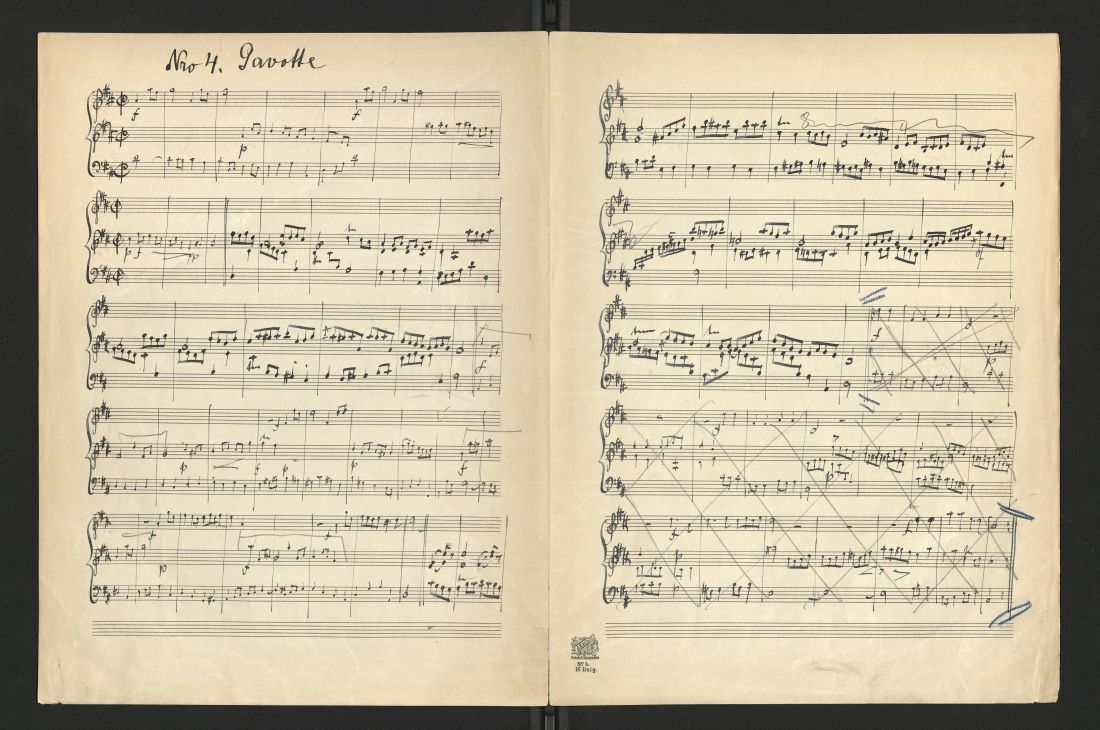 Autographe Klavierstimme von Gustav Mahlers Bach-Suite (1909). Rechte: Bach-Archiv Leipzig