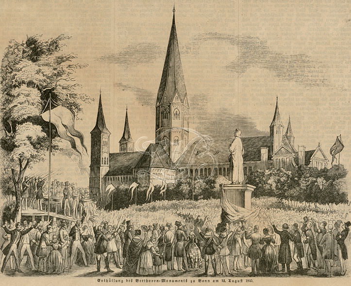 Die Enthüllung des Beethoven-Denkmals auf dem Bonner Münsterplatz am 12. August 1845, Holzstich, Beethoven-Haus Bonn 