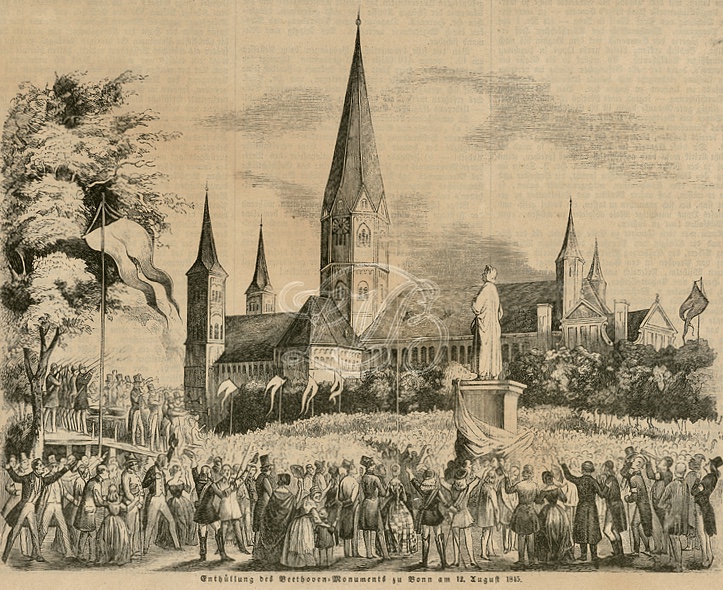Die Enthüllung des Beethoven-Denkmals auf dem Bonner Münsterplatz am 12. August 1845, Holzstich, Beethoven-Haus Bonn 